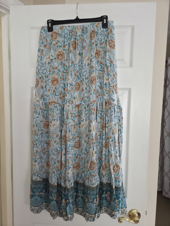 The Unbranded Brand Dresses & Skirts - Floral Tiered Maxi Skirt - Light Blue & Teal Xl Fits Like Large